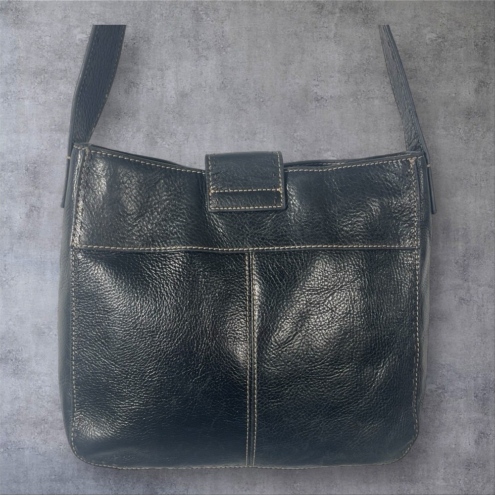 Vintage Fossil Black Leather Hobo Shoulder Bag Purse Contrast Stitching - Picture 4 of 9